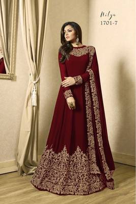 Maroon Embroidered Faux Georgette Anarkali  Suit 1