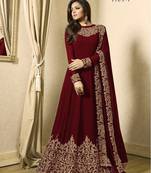 Maroon Embroidered Faux Georgette Anarkali  Suit