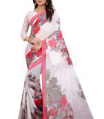white printed georgette saree with blouse