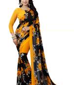 yellow printed georgette saree with blouse