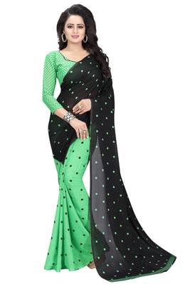 green printed georgette saree with blouse 1