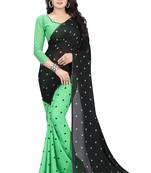 green printed georgette saree with blouse