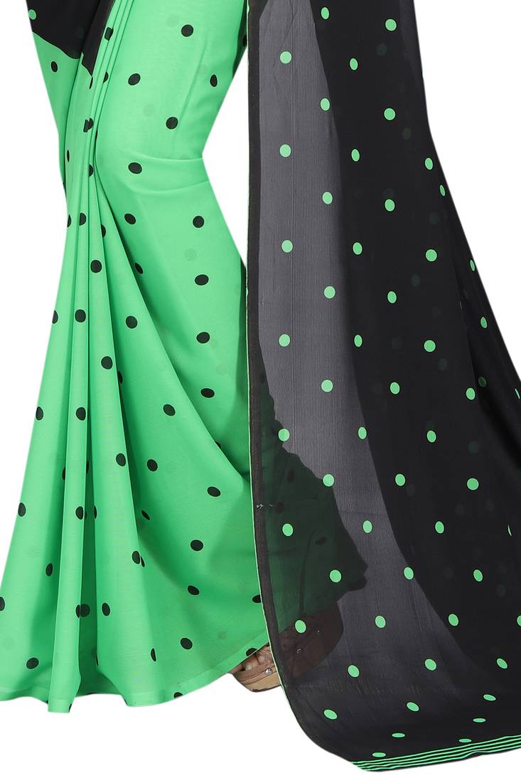 green printed georgette saree with blouse