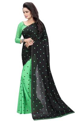 green printed georgette saree with blouse 3