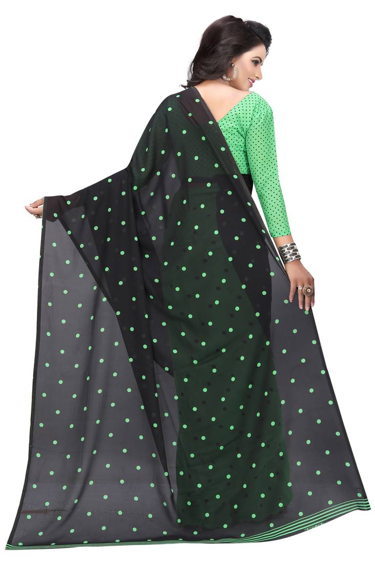 green printed georgette saree with blouse