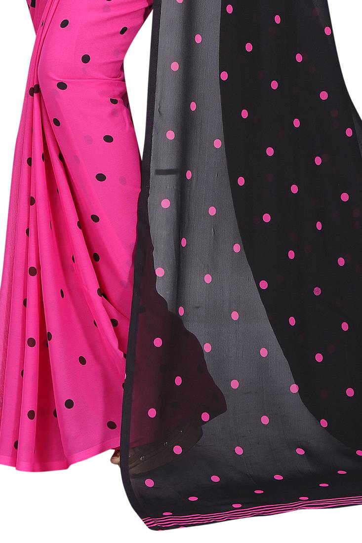 pink printed georgette saree with blouse