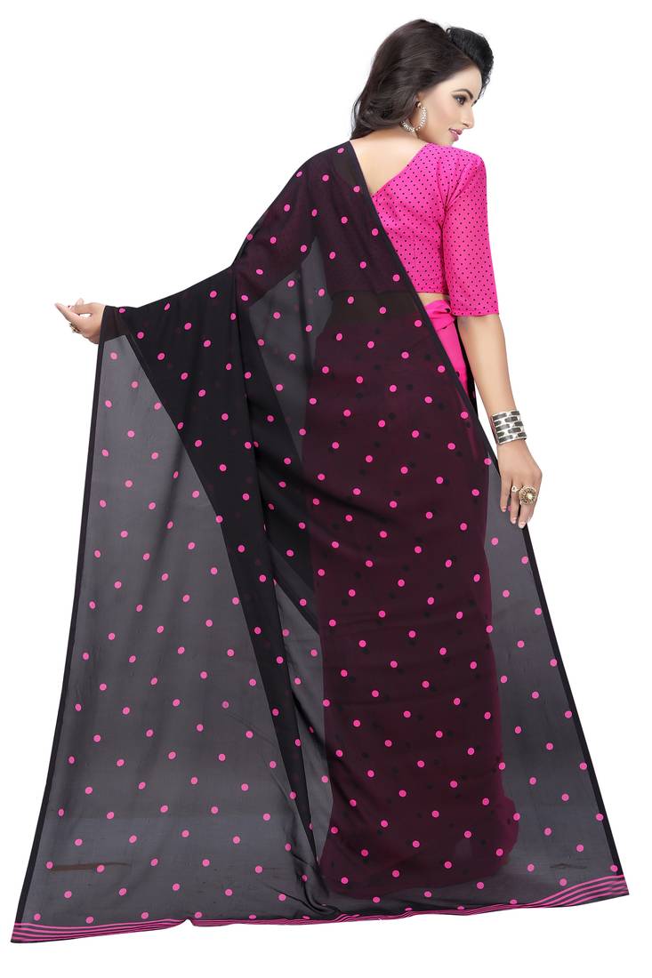 pink printed georgette saree with blouse