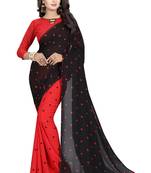 red printed georgette saree with blouse