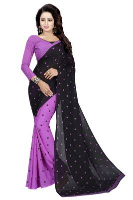 violet printed georgette saree with blouse 1