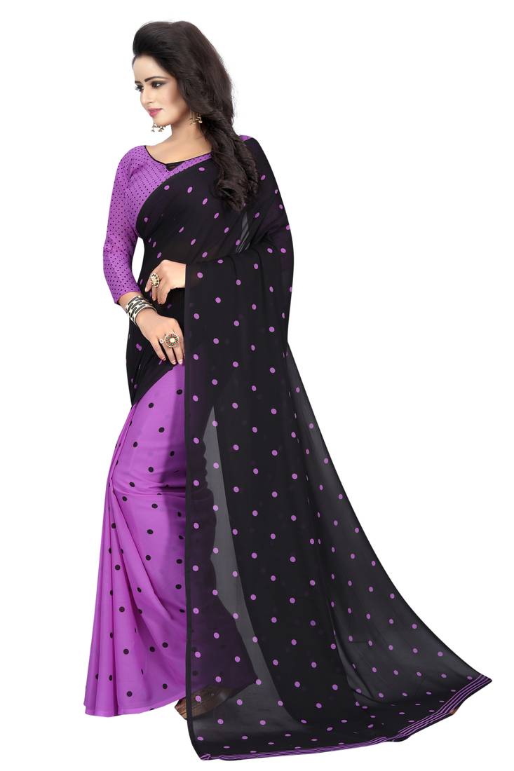 violet printed georgette saree with blouse