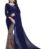 blue printed georgette saree with blouse