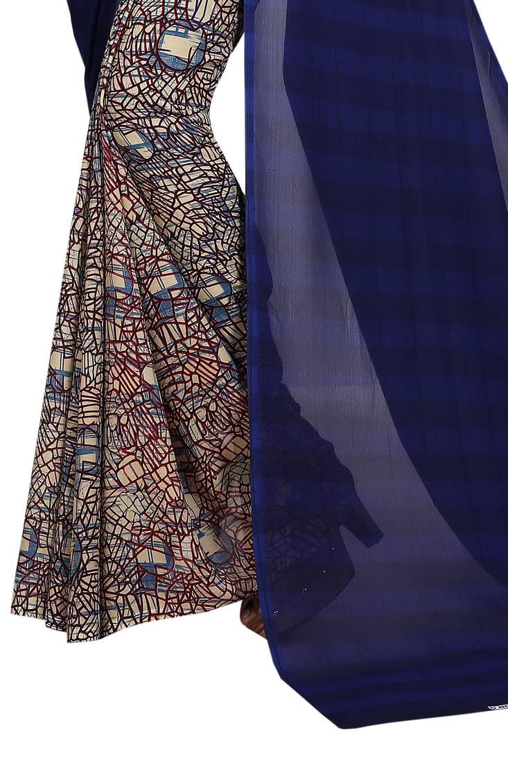blue printed georgette saree with blouse