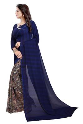 blue printed georgette saree with blouse 3