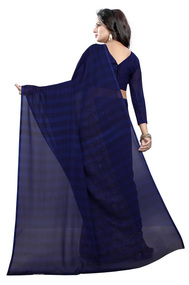 blue printed georgette saree with blouse