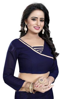 blue printed georgette saree with blouse 5