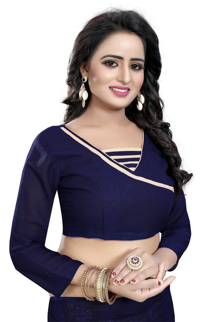 blue printed georgette saree with blouse