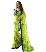 green printed georgette saree with blouse