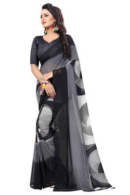 black printed georgette saree with blouse 1