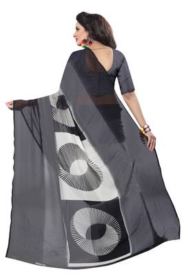 black printed georgette saree with blouse 2