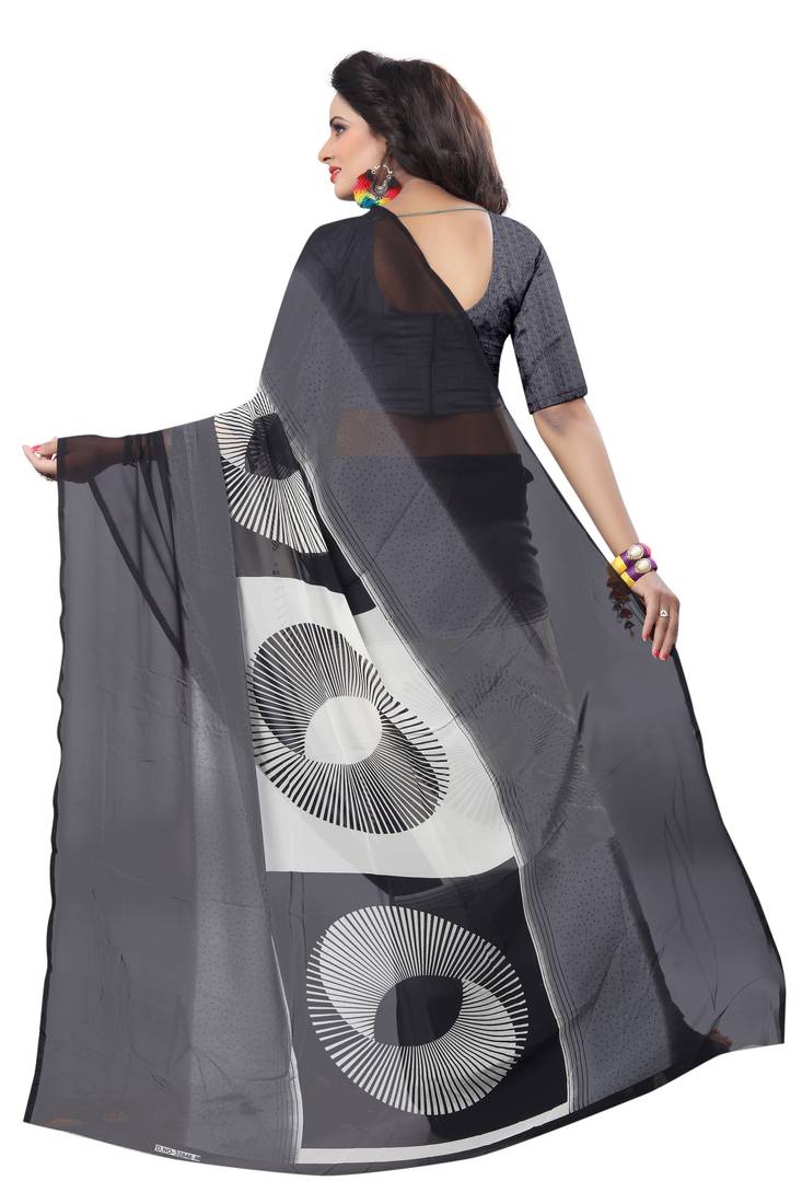 black printed georgette saree with blouse