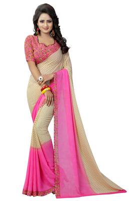 pink printed georgette saree with blouse 1