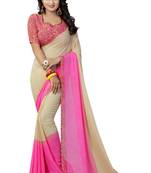 pink printed georgette saree with blouse