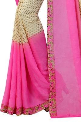 pink printed georgette saree with blouse 2