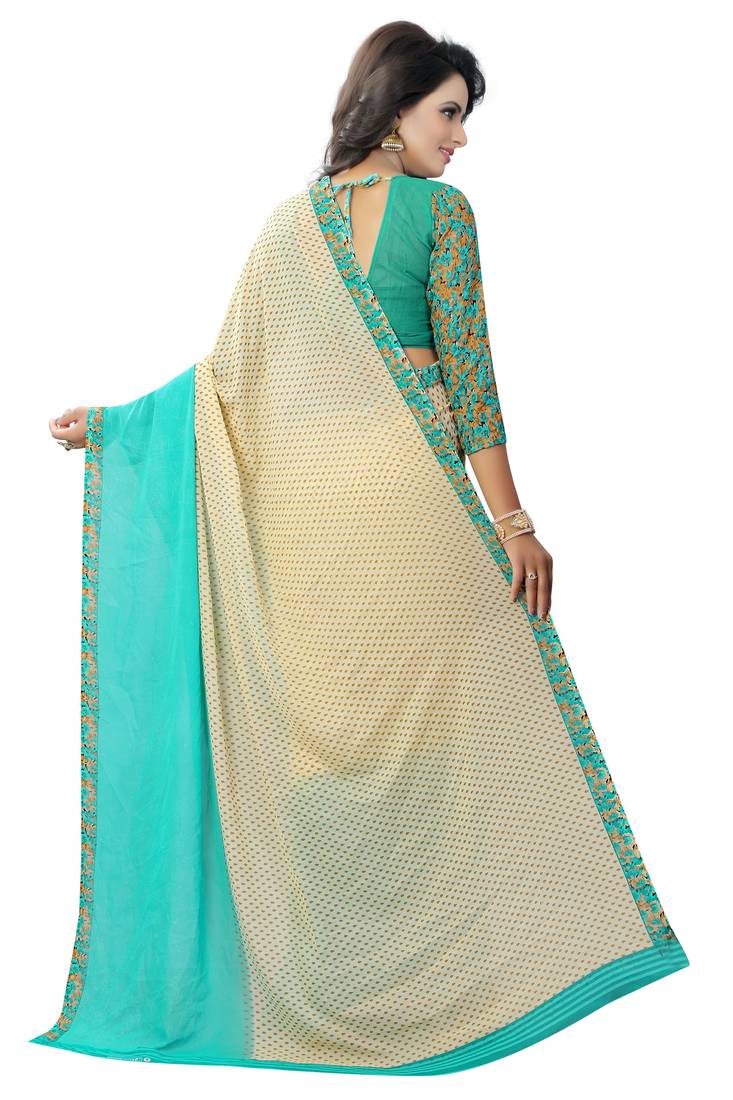 turquoise printed georgette saree with blouse