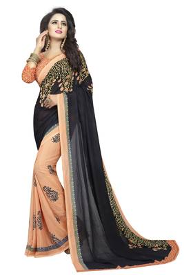 black printed georgette saree with blouse 1