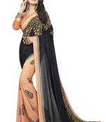 black printed georgette saree with blouse