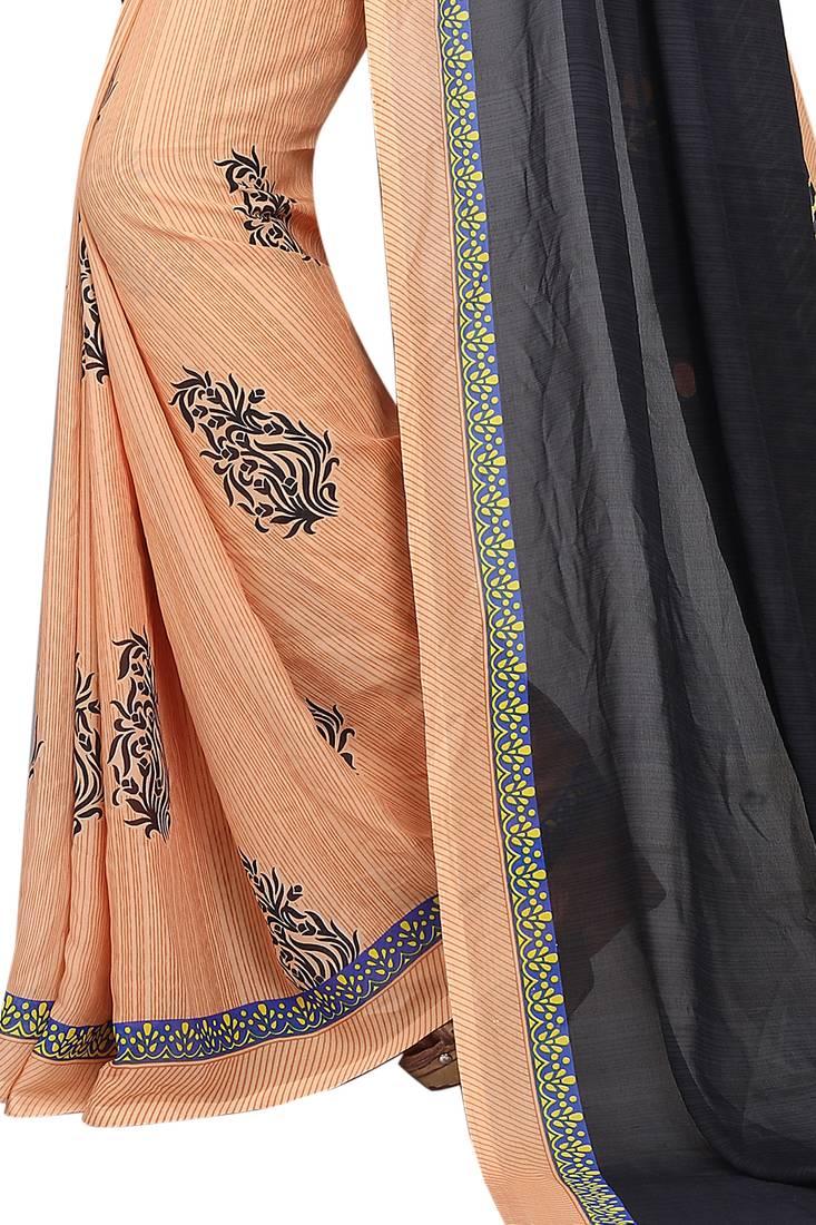 black printed georgette saree with blouse