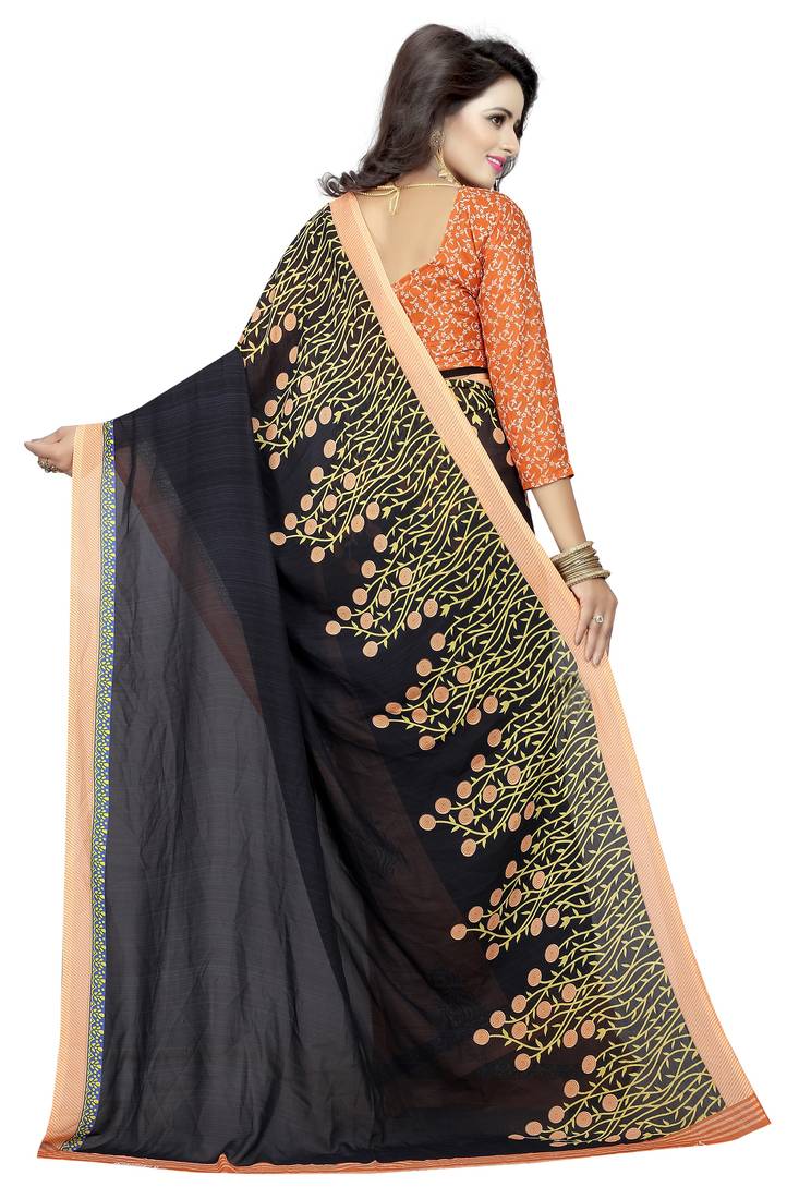 black printed georgette saree with blouse