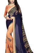 blue printed georgette saree with blouse