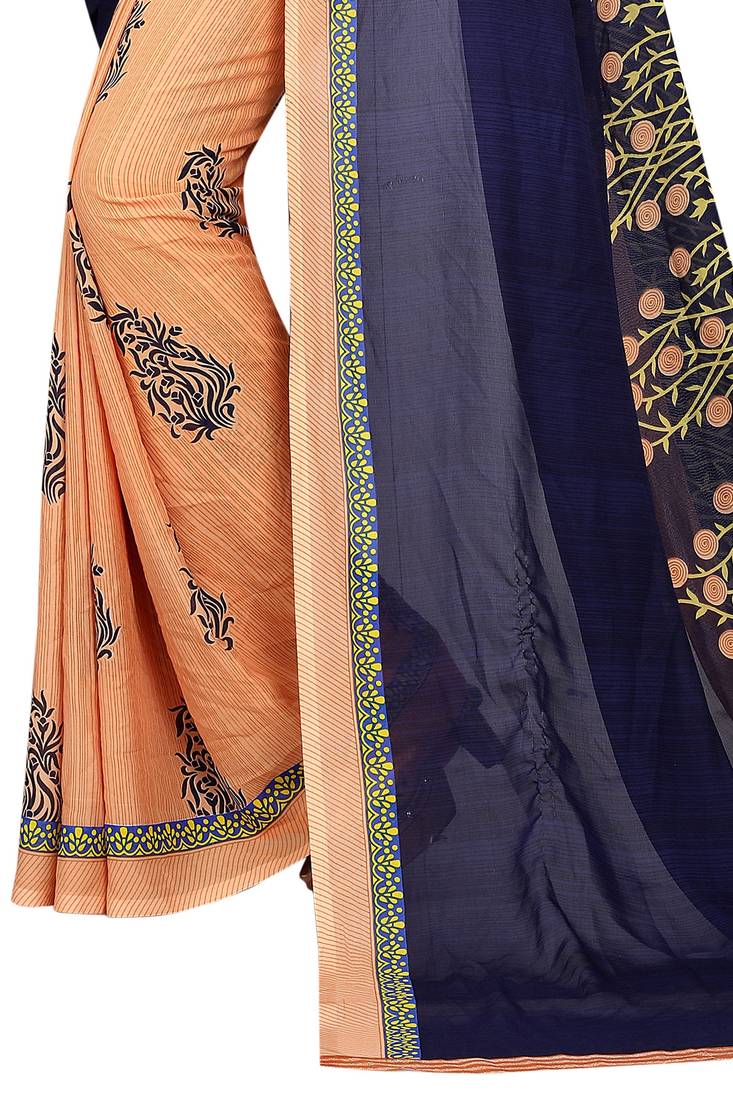 blue printed georgette saree with blouse