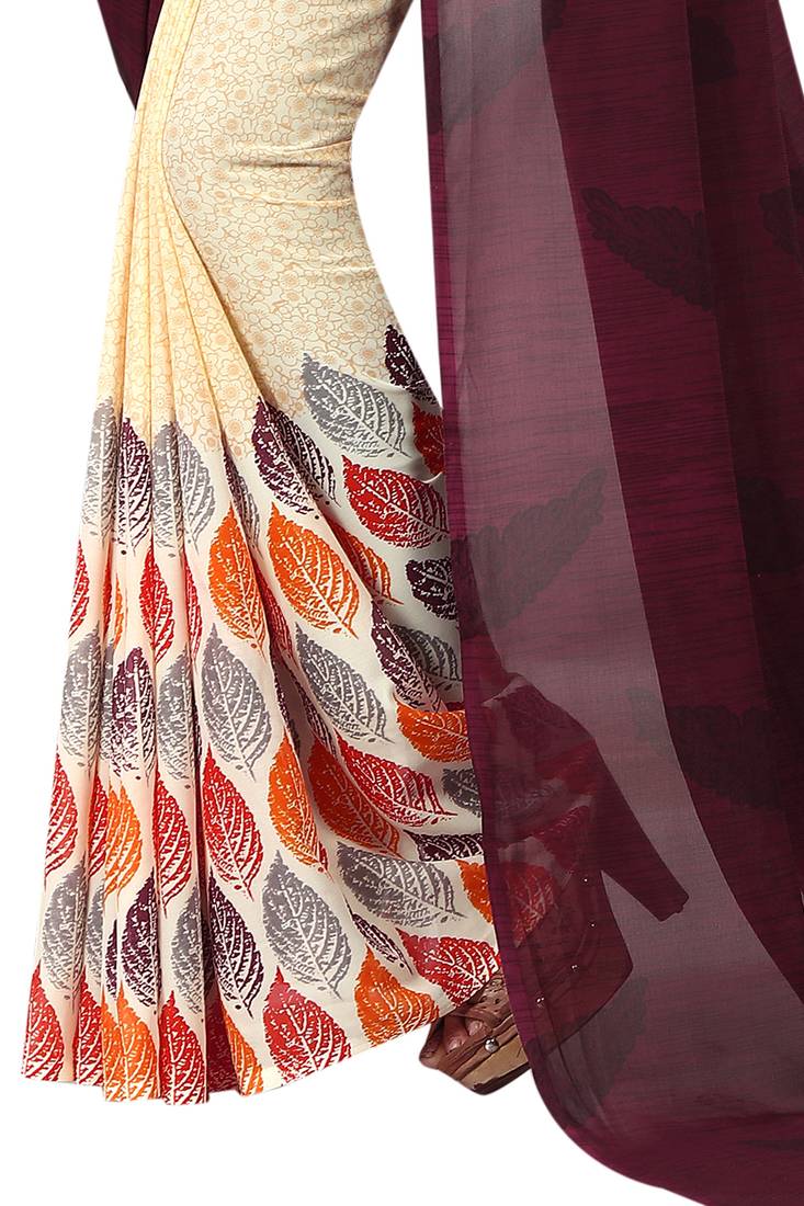 coffee printed georgette saree with blouse