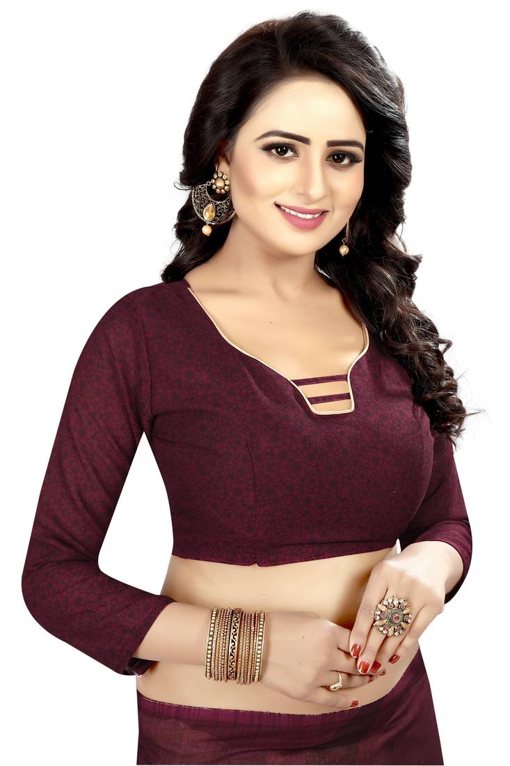 coffee printed georgette saree with blouse