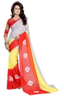 red printed georgette saree with blouse 1