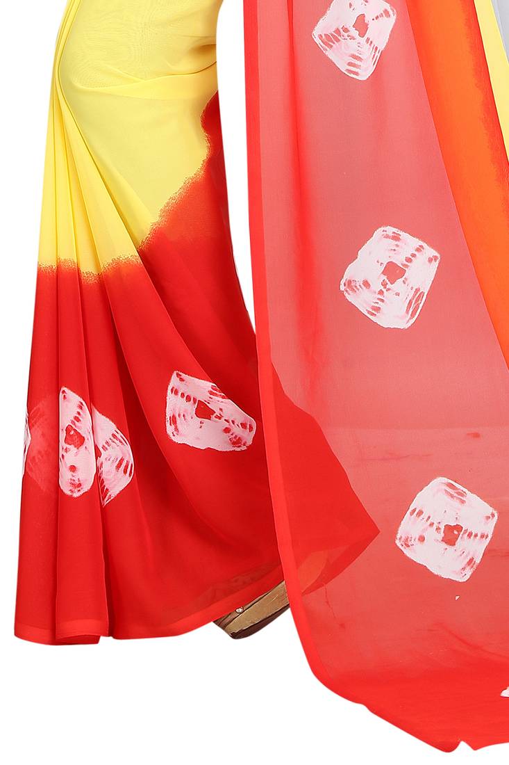 red printed georgette saree with blouse