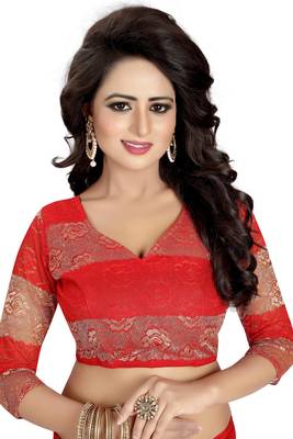 red printed georgette saree with blouse 5