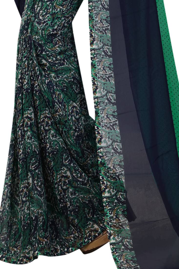 green printed georgette saree with blouse