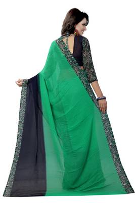 green printed georgette saree with blouse 4