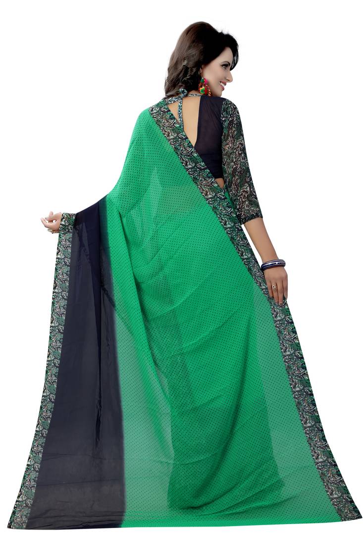 green printed georgette saree with blouse