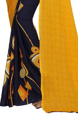 yellow printed georgette saree with blouse 2