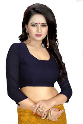 yellow printed georgette saree with blouse 5