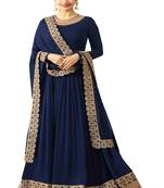 Dark-blue embroidered georgette salwar