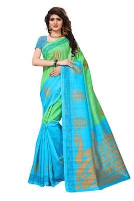 Light Green Printed Cotton Silk Saree  With Blouse 1