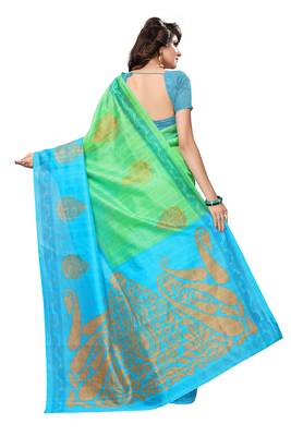 Light Green Printed Cotton Silk Saree  With Blouse 2