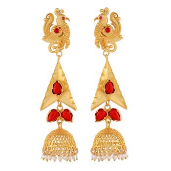 Peacock Designer Red And Golden Earring 1
