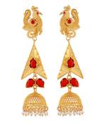 Peacock Designer Red And Golden Earring