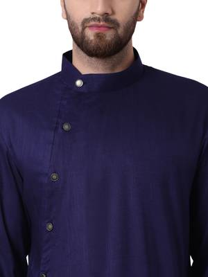 Blue Viscose Plain Men Kurta 4
